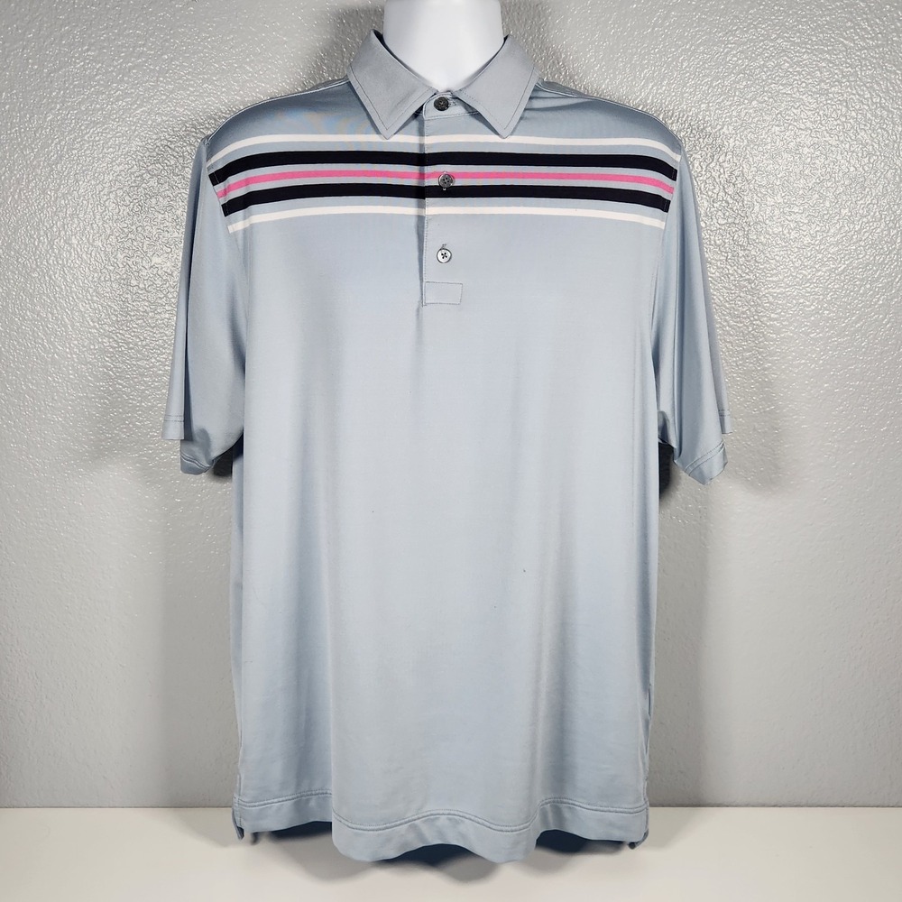 FootJoy Polo Shirt Mens Large Light Blue / Pink Golf Performance Lightweight